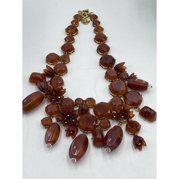 J. CREW Vintage Amber Brown Lucite Asymmetric Crystal Collar Bib Necklace - Picture 10 of 16